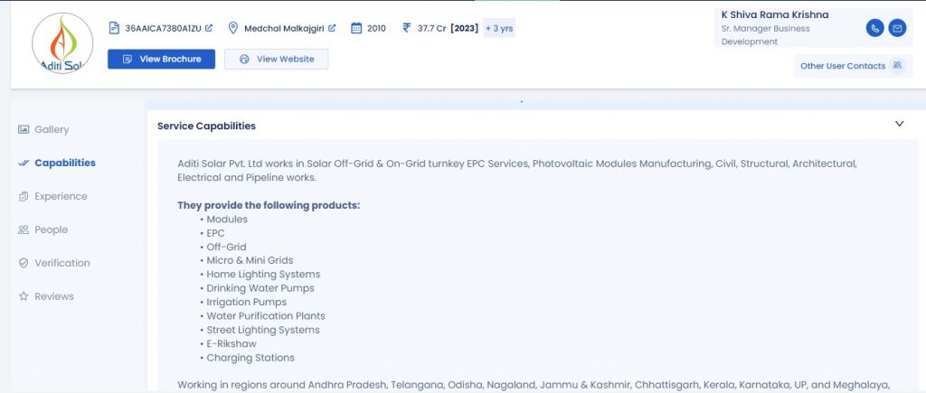 Aditi Solar Vendor Profile
